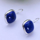 925 Silver Lapis Lazuli Earrings Square Shape