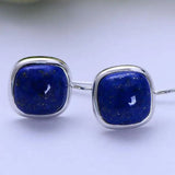 925 Silver Lapis Lazuli Earrings Square Shape