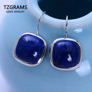 925 Silver Lapis Lazuli Earrings Square Shape