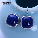 925 Silver Lapis Lazuli Earrings Square Shape