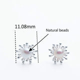 925 Silver Pearl Snowflake Stud Earrings For Women