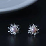 925 Silver Pearl Snowflake Stud Earrings For Women