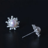 925 Silver Pearl Snowflake Stud Earrings For Women