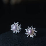 925 Silver Pearl Snowflake Stud Earrings For Women