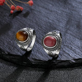 925 Silver Tiger's Eye Rhodochrosite Ring for Women Men Party Gift