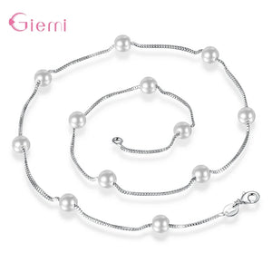 925 Silver Necklace Imitated Pearl Clavicle Chain for Women