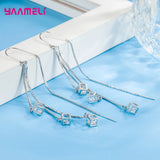 925 Silver Tassel Earrings with Cubic Zircon Stone for Women Girls