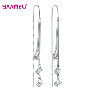 925 Silver Tassel Earrings with Cubic Zircon Stone for Women Girls