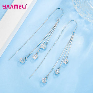 925 Silver Tassel Earrings with Cubic Zircon Stone for Women Girls