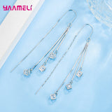 925 Silver Tassel Earrings with Cubic Zircon Stone for Women Girls