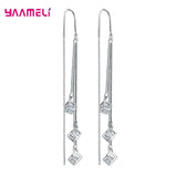 925 Silver Tassel Earrings with Cubic Zircon Stone for Women Girls