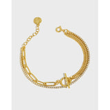 925 Silver OT Buckle Double Chain Bracelet 18k Zircon Femme Accessories