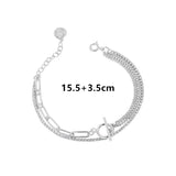 925 Silver OT Buckle Double Chain Bracelet 18k Zircon Femme Accessories