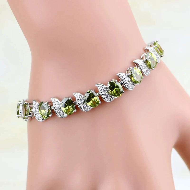 925 Silver Olive Yellow Zircon Charm Bracelet for Women 7 INCH