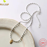 925 Silver Oval Beaded Choker Necklace for Women