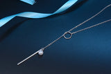 925 Silver Pearl Circle Strip Long Chain Pendant Necklace for Women
