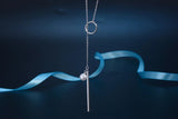925 Silver Pearl Circle Strip Long Chain Pendant Necklace for Women