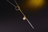 925 Silver Pearl Circle Strip Pendant Necklace For Women