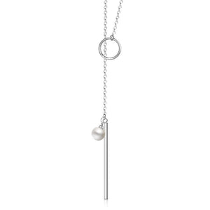 925 Silver Pearl Circle Strip Pendant Necklace For Women