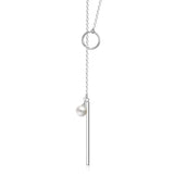 925 Silver Pearl Circle Strip Pendant Necklace For Women