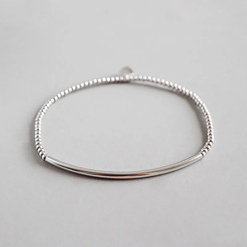 925 Silver 2mm Round Beads Elastic Bracelet