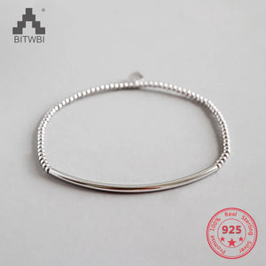 925 Silver 2mm Round Beads Elastic Bracelet