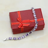 925 Silver Purple Zircon CZ Charm Bracelet Women Gift Box S097