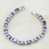 925 Silver Purple Zircon CZ Charm Bracelet Women Gift Box S097
