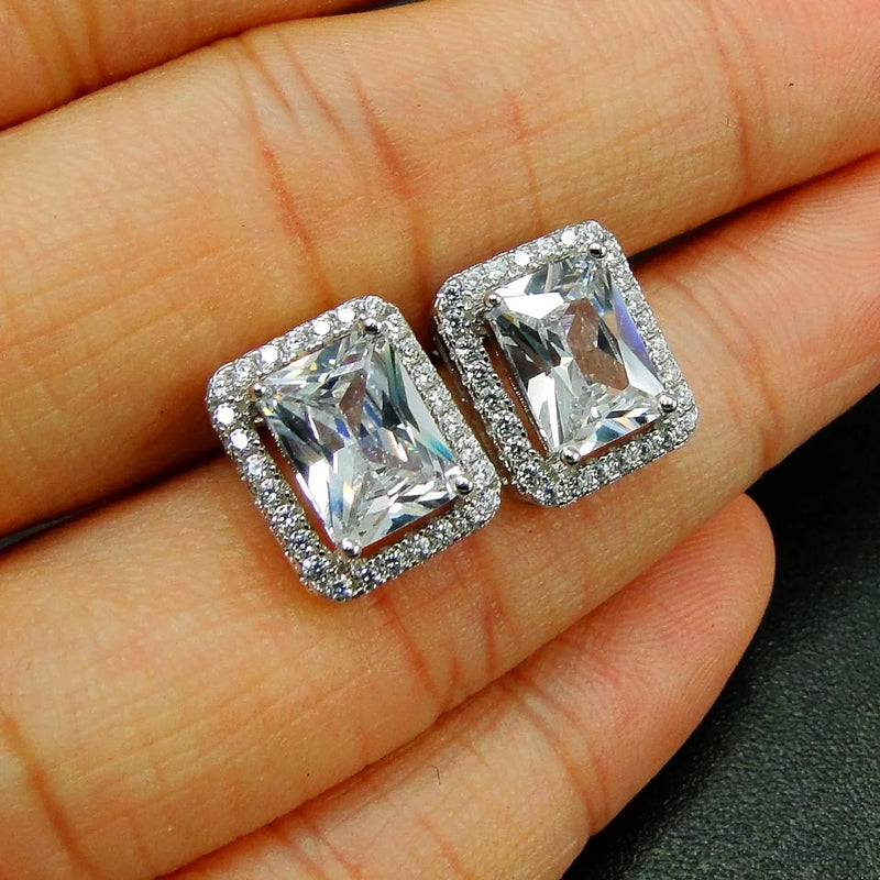 925 Silver Rainbow CZ Women's Stud Earrings for Party