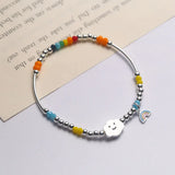 925 Silver Rainbow Cloud Smiley Bracelet Women Sweet Colorful Elastic Rope