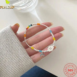 925 Silver Rainbow Cloud Smiley Bracelet Women Sweet Colorful Elastic Rope