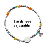 925 Silver Rainbow Cloud Smiley Bracelet Women Sweet Colorful Elastic Rope