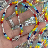 925 Silver Rainbow Smiley Bead Choker Necklace Women Accessories