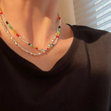 925 Silver Rainbow Smiley Bead Choker Necklace Women Accessories