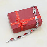 925 Silver Red Zircon CZ Chain Bracelet For Women