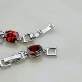 925 Silver Red Zircon CZ Chain Bracelet For Women