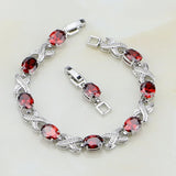 925 Silver Red Zircon CZ Chain Bracelet For Women