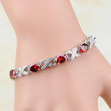 925 Silver Red Zircon CZ Chain Bracelet For Women