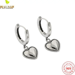 Sterling Silver Retro Heart Hoop Earrings for Women