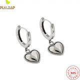 Sterling Silver Retro Heart Hoop Earrings for Women