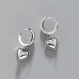Sterling Silver Retro Heart Hoop Earrings for Women