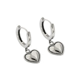 Sterling Silver Retro Heart Hoop Earrings for Women