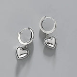 Sterling Silver Retro Heart Hoop Earrings for Women