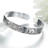 925 Silver Leaf Bracelet Men Women Retro Bangle