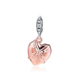 925 Silver Rose Heart Dangle Charm for Europe Bracelets Necklaces