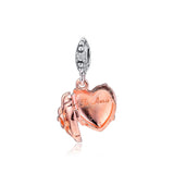 925 Silver Rose Heart Dangle Charm for Europe Bracelets Necklaces