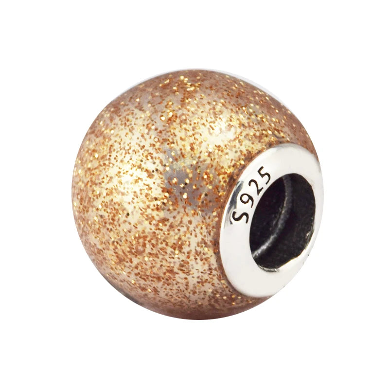 925 Silver Jewelry Rose Golden Glitter Charm Women DIY Jewelry