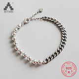925 Silver Round Beads Bracelet Flat Chain Punk Jewelry