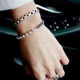 925 Silver Round Beads Bracelet Flat Chain Punk Jewelry
