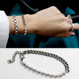 925 Silver Round Beads Bracelet Flat Chain Punk Jewelry
